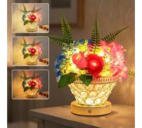 TURMTF Flower Lamp Birthday Gifts for Women - Cordless Hydrangea Rose Table Lamp Gift Basket, 3-Color Crystal Touch Lamp with USB Charge (Flower Basket)