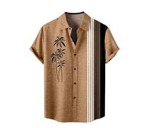 Turn-Down Mens Linen Shirt Short Sleeve Cuban Shirts Button Down Beach Tops with Pockets Men's Banded Collar Beach Shirt Cotton Linen Button Down Short Sleeve Shirts Men's JANUK40430HOT0282