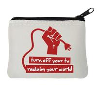 Turn Off Your Tv Reclaim Your World Revolution Fist Neoprene Coin Purse Pouch 10x11cm White