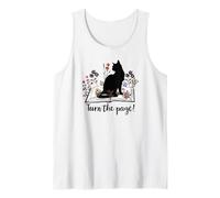 Turn the Page Books & Cats Black Cat Women Floral Book Lover Tank Top