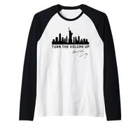 Turn The Volume Up New York City Skyline NYC Pride Statement Raglan Baseball Tee