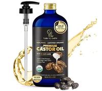 TURN TO EARTH Organic Castor Oil, Cold Pressed, Glass Bottle, Certified Organic Premium By The Usda, Unrefined, Hexane Free, For Hair Growth, Radiant Skin, Eyebrows,