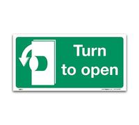 Turn To Open Anti-Clockwise Sign, 1mm Rigid Plastic 100x50mm, British Standard Fire Safety Door Signs