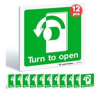 Turn to Open - Left Sign 12 Pcs - 100mm x 100mm - Thumb Turn Self Adhesive, Waterproof, Vinyl Stickers For Fire Exit Doors, Thumb Turn Fire Exit Sticker, Turn to Open Safety Label, Print Kings UK
