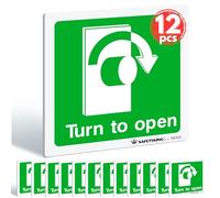Turn to Open - Right Sign 12pcs - 100mm x 100mm - Thumb Turn Self Adhesive, Waterproof, Vinyl Stickers For Fire Exit Doors, Thumb Turn Fire Exit Sticker, Turn to Open Safety Label, by Print Kings UK
