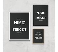 Turn Up The Music And Forget The World Giclee Art Print - A2 - White Frame