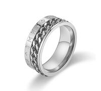 Turnable Monogrammed Chain Ring, Stylish And Simple Stainless Steel Ring for Men And Women