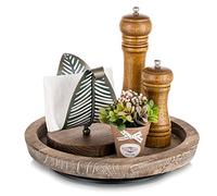Turnable Rustic Wooden Serving Tray: Hanobe Round Wood Butler Decorative Vintage Centerpiece Candle Holder Trays Farmhouse Ottoman Tray with Turn Table for Kitchen Countertop Home Decor for Table