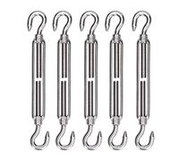 Turnbuckle Hook and Hook Wire Rope Tension 304 Stainless Steel Shade Sail Hardware Resistant Adjustable Open Hooks for Bundling and Fastening Steel Wire Ropes 5Pcs (M10)