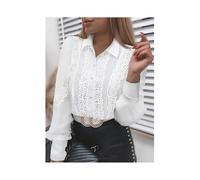 ((TurnDown), XXL) Shirts Elegant Office Ladies White Collared Lace Patchwork Hollow Out Button Up Womens Tops And Blouses Fashion New Blouse