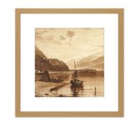Turner Inverary Pier Loch Fyne Morning Engraving 8X8 Inch Square Wooden Framed Wall Art Print Picture with Mount Artery8 Light Oak One Size