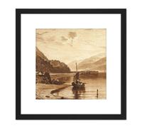 Turner Inverary Pier Loch Fyne Morning Engraving 8X8 Inch Square Wooden Framed Wall Art Print Picture with Mount Artery8 Black One Size
