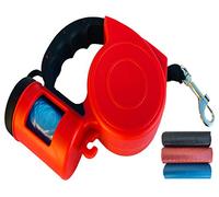 TurnerMAX Outdoor Retractable Dog Lead Leash with Bag Dispenser Extendable Rubber Soft Grip Handle Cord & Tape 3M