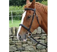 Turners Stunning Black Leather Snaffle Cavesson Horse Riding Bridle with Reins (Pony)