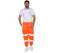 TurnHint® Hi Vis Men's Fleece Work Trousers Reflective Safety Hi Vis Joggers, Gents High Visibility Combat Workwear Bottoms Pants (Orange, L)