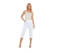 TurnHint® Women's Cherry Berry Capri Trouser, Ladies Plain Stretch Fit Elasticated Waist Summer Crop Pants (White, 12)