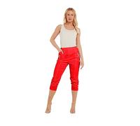 TurnHint® Women's Cherry Berry Capri Trouser, Ladies Plain Stretch Fit Elasticated Waist Summer Crop Pants (Red, 22)