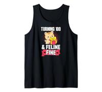 Turning 100 and Feline Fine Pun for Cat Theme Birthday Party Tank Top