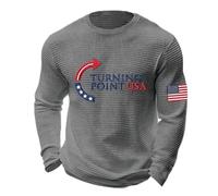 Turning Point USA Waffle Knit Crew Neck Long Sleeve Shirt for Men American Political Statement Patriotic Tops Mens Sweatshirts Sweatshirts for Men UK Freedom Gray Plus Size 38