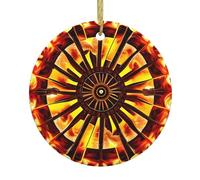 Turning The Flame Printed Round Ceramic Pendant, Christmas Tree Ornament, Suitable for Souvenirs and Holiday Decorations.