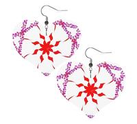 Turning the octagonal flower Prints Leather Heart earrings Pendant Stylish and light Lightweight Dangle for Women Girls, One Size, Leather, No Gemstone