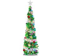 TURNMEON 5 Feet Tinsel Christmas Tree with 50 Color Lights, Pop up Pre-lit Christmas Tree Battery Operated 2 Modes Sequins Balls Ornaments Metal Stand for Holiday Xmas Decorations Indoor Home Party