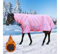 Turnout Blanket for Horse, 1680D Waterproof Winter Blanket with 400g Cotton Filling and Detachable Neck Cover