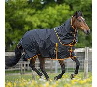 Turnout Rug 100g Lightweight GALLOP Trojan Dual Rug & Neck Set 600 Denier (Black/Orange Bindings) (5'3")