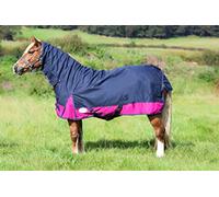 Turnout Rug for Horses | Breathable Horse Blanket with Adjustable Cross Over Surcingles, Leg Straps | 600D Polyester, Nylon Lining | Navy/Raspbery, 5ft 6in