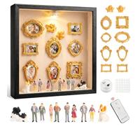 TURNRISE DIY Mini Museum Shadow Box Frame with 8 Mini Photo Frames, Remote Control LED Lights, Silhouette Memory Box with 12 Sculptures (people, pets and angels) for Anniversary Wedding Birthday Gift