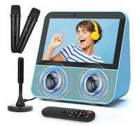 TURNRISE Portable Small TV, 7" HD 1080P Touch Screen TV, Karaoke Machine with 2 Wireless Microphones, Digital TV/USB Media Player/Bluetooth Speaker for Home, Party, Travel (Blue)