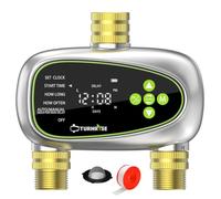 TURNRISE Water Timer 2 Outlets, Digital Sprinkler Timer for Irrigation with Brass Inlet and Outlet, Rain Delay/Manual Watering/Automatic WateringTimer Programmable TapTimer for Garden