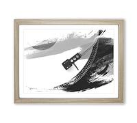 Turntable Record Vinyl Player V1 Modern Framed Wall Art Print, Ready to Hang Picture for Living Room Bedroom Home Office Décor, Oak A2 (64 x 46 cm)