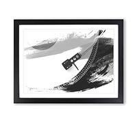 Turntable Record Vinyl Player V1 Modern Framed Wall Art Print, Ready to Hang Picture for Living Room Bedroom Home Office Décor, Black A2 (64 x 46 cm)
