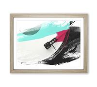 Turntable Record Vinyl Player V2 Modern Framed Wall Art Print, Ready to Hang Picture for Living Room Bedroom Home Office Décor, Oak A2 (64 x 46 cm)