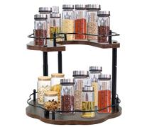 Turntable Spice Rack 2 Tier 360° Rotating Seasoning Organizer Height Adjustable Wooden Rotating Lazy Susan Cupboard Organiser for Cabinet Pantry Kitchen Bathroom Vanity