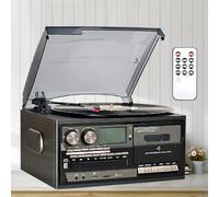 Turntable Vinyl Record Player, 3-Speed, Home Audio | Built-in speakers, FM radio, AUX/USB/SD inputs, MP3 playback, LCD display, remote control, black, 220V