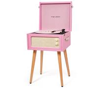 Turntable with Stand, 3-Speed Recording Player with Built-in Speakers and Removable Legs, Pink