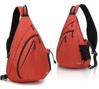 TurnWay Water-Proof Sling bag/Crossbody Backpack/Shoulder Bag with USB Charging Port for Travel, Hiking, Cycling, Camping (Orange Grid)