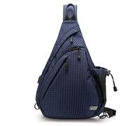 TurnWay Water-Proof Sling bag/Crossbody Backpack/Shoulder Bag with USB Charging Port for Travel, Hiking, Cycling, Camping (Blue Grid)