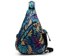 TurnWay Water-Proof Sling bag/Crossbody Backpack/Shoulder Bag with USB Charging Port for Travel, Hiking, Cycling, Camping (Palma Leaf)