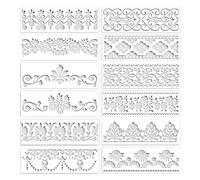 Turodeuo 12Pcs Flower Border Stencils Mandala Stencils Reusable Cut Painting Templates for DIY Craft Stencils, 12 x 3.9 Inch