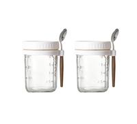 Turodeuo 2pcs Breakfast Cup Container Airtight Oatmeal Jar with Cover and Spoon Portable Oatmeal Cup for Salads Cereal Easy Install High Guality White