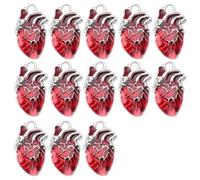 Turodeuo 30Pcs Charms Heart Charms Bulk Alloy Anatomical Charms Red Enamel Metal Antique Silver Gothic 3D Organ Hearts Halloween Charms