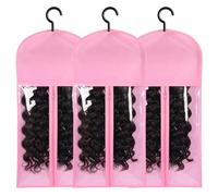 Turodeuo 3PCS Hair Extension Holder Wig Storage for Multiple Wigs Holder Wig Bags with Hanger Hair Extension Storage Pink