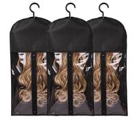 Turodeuo 3PCS Hair Extension Holder Wig Storage for Multiple Wigs Holder Wig Bags with Hanger Hair Extension Storage Black