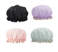 Turodeuo 4 Pack Shower Cap Waterproof Reusable Shower Cap Cute Shower Cap Elastic Bathing Shower Hat Double Layers Bathing Hair Cap Bath Cap