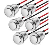 Turodeuo 6pcs Pressure Switches,12 mm Momentary Pressure Switch, Metal Waterproof Button, Protruding Pressure Switch with Wire