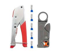 Turodeuo 7pc Coax Cable Crimper Coaxial Compression Tool Kit Wire Stripper with F RG6 RG59 Connectors Stripper Crimping Pliers