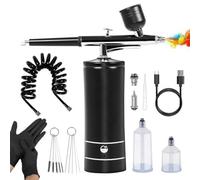 Turodeuo Airbrush Kit with Air Compressor&Gloves-27PSI High Pressure Airbrushwith Hose Wireless Airbrush for Model Painting Black Easy to Use